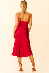 Well Versed Pleated Bust Front Split Dress Wine